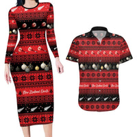 New Zealand Darts Christmas Couples Matching Long Sleeve Bodycon Dress and Hawaiian Shirt Merry Xmas Aotearoa Maori Red LT14 Red - Polynesian Pride