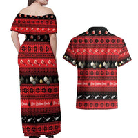 New Zealand Darts Christmas Couples Matching Off Shoulder Maxi Dress and Hawaiian Shirt Merry Xmas Aotearoa Maori Red LT14 - Polynesian Pride