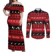 New Zealand Darts Christmas Couples Matching Off Shoulder Maxi Dress and Long Sleeve Button Shirt Merry Xmas Aotearoa Maori Red LT14 Red - Polynesian Pride