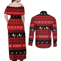 New Zealand Darts Christmas Couples Matching Off Shoulder Maxi Dress and Long Sleeve Button Shirt Merry Xmas Aotearoa Maori Red LT14 - Polynesian Pride