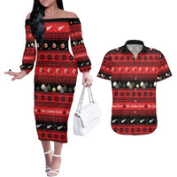 New Zealand Darts Christmas Couples Matching Off The Shoulder Long Sleeve Dress and Hawaiian Shirt Merry Xmas Aotearoa Maori Red LT14 Red - Polynesian Pride
