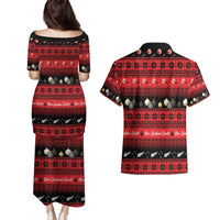 New Zealand Darts Christmas Couples Matching Puletasi and Hawaiian Shirt Merry Xmas Aotearoa Maori Red LT14 - Polynesian Pride