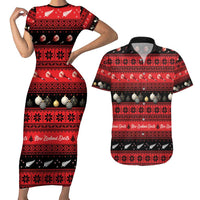 New Zealand Darts Christmas Couples Matching Short Sleeve Bodycon Dress and Hawaiian Shirt Merry Xmas Aotearoa Maori Red LT14 Red - Polynesian Pride