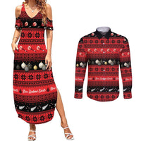 New Zealand Darts Christmas Couples Matching Summer Maxi Dress and Long Sleeve Button Shirt Merry Xmas Aotearoa Maori Red LT14 Red - Polynesian Pride