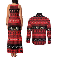 New Zealand Darts Christmas Couples Matching Tank Maxi Dress and Long Sleeve Button Shirt Merry Xmas Aotearoa Maori Red LT14 - Polynesian Pride