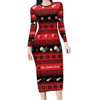 New Zealand Darts Christmas Family Matching Long Sleeve Bodycon Dress and Hawaiian Shirt Merry Xmas Aotearoa Maori Red LT14 Mom's Dress Red - Polynesian Pride