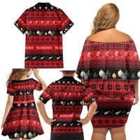 New Zealand Darts Christmas Family Matching Off Shoulder Short Dress and Hawaiian Shirt Merry Xmas Aotearoa Maori Red LT14 - Polynesian Pride