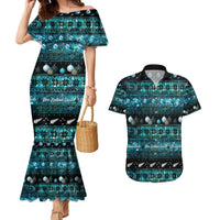 New Zealand Darts Christmas Couples Matching Mermaid Dress and Hawaiian Shirt Merry Xmas Aotearoa Maori Paua Shell LT14 Cyan - Polynesian Pride