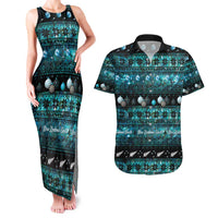 New Zealand Darts Christmas Couples Matching Tank Maxi Dress and Hawaiian Shirt Merry Xmas Aotearoa Maori Paua Shell LT14 Cyan - Polynesian Pride