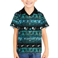 New Zealand Darts Christmas Family Matching Tank Maxi Dress and Hawaiian Shirt Merry Xmas Aotearoa Maori Paua Shell LT14 Son's Shirt Cyan - Polynesian Pride