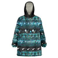 New Zealand Darts Christmas Wearable Blanket Hoodie Merry Xmas Aotearoa Maori Paua Shell LT14 One Size Cyan - Polynesian Pride