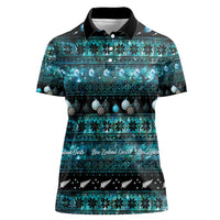 New Zealand Darts Christmas Women Polo Shirt Merry Xmas Aotearoa Maori Paua Shell LT14 Female Cyan - Polynesian Pride