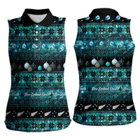 New Zealand Darts Christmas Women Sleeveless Polo Shirt Merry Xmas Aotearoa Maori Paua Shell LT14 - Polynesian Pride