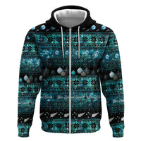 New Zealand Darts Christmas Zip Hoodie Merry Xmas Aotearoa Maori Paua Shell - Polynesian Pride