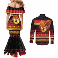 Papua New Guinea Christmas Couples Matching Mermaid Dress and Long Sleeve Button Shirt Bikpela hamamas blong dispela Krismas LT14 - Polynesian Pride