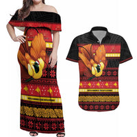 Papua New Guinea Christmas Couples Matching Off Shoulder Maxi Dress and Hawaiian Shirt Bikpela hamamas blong dispela Krismas LT14 Red - Polynesian Pride