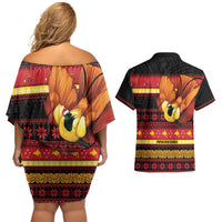 Papua New Guinea Christmas Couples Matching Off Shoulder Short Dress and Hawaiian Shirt Bikpela hamamas blong dispela Krismas LT14 - Polynesian Pride