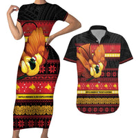 Papua New Guinea Christmas Couples Matching Short Sleeve Bodycon Dress and Hawaiian Shirt Bikpela hamamas blong dispela Krismas LT14 Red - Polynesian Pride