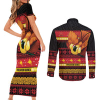 Papua New Guinea Christmas Couples Matching Short Sleeve Bodycon Dress and Long Sleeve Button Shirt Bikpela hamamas blong dispela Krismas LT14 - Polynesian Pride