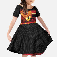 Papua New Guinea Christmas Family Matching Long Sleeve Bodycon Dress and Hawaiian Shirt Bikpela hamamas blong dispela Krismas LT14 Daughter's Dress Red - Polynesian Pride