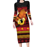 Papua New Guinea Christmas Family Matching Long Sleeve Bodycon Dress and Hawaiian Shirt Bikpela hamamas blong dispela Krismas LT14 Mom's Dress Red - Polynesian Pride