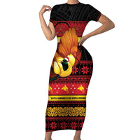 Papua New Guinea Christmas Family Matching Short Sleeve Bodycon Dress and Hawaiian Shirt Bikpela hamamas blong dispela Krismas LT14 Mom's Dress Red - Polynesian Pride