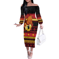 Papua New Guinea Christmas Off The Shoulder Long Sleeve Dress Bikpela hamamas blong dispela Krismas LT14 Women Red - Polynesian Pride
