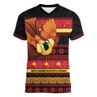 Papua New Guinea Christmas Women V-Neck T-Shirt Bikpela hamamas blong dispela Krismas LT14 Female Red - Polynesian Pride