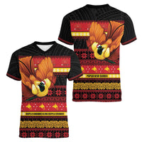 Papua New Guinea Christmas Women V-Neck T-Shirt Bikpela hamamas blong dispela Krismas LT14 - Polynesian Pride