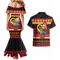 Vanuatu Christmas Couples Matching Mermaid Dress and Hawaiian Shirt Joyeux Noel Surfing Santa With Boar Tusk LT14 - Polynesian Pride