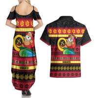 Vanuatu Christmas Couples Matching Summer Maxi Dress and Hawaiian Shirt Joyeux Noel Surfing Santa With Boar Tusk LT14 - Polynesian Pride