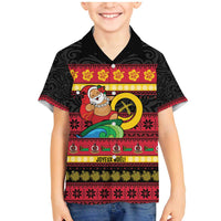 Vanuatu Christmas Family Matching Mermaid Dress and Hawaiian Shirt Joyeux Noel Surfing Santa With Boar Tusk LT14 Son's Shirt Red - Polynesian Pride