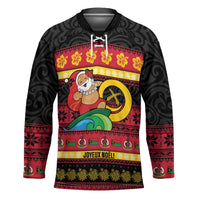 Vanuatu Christmas Hockey Jersey Joyeux Noel Surfing Santa With Boar Tusk - Polynesian Pride