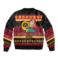 Vanuatu Christmas Sleeve Zip Bomber Jacket Joyeux Noel Surfing Santa With Boar Tusk LT14 - Polynesian Pride