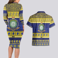Niue Christmas Couples Matching Long Sleeve Bodycon Dress and Hawaiian Shirt Monuina e Kilisimasi Hiapo Motifs LT14 - Polynesian Pride