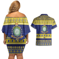 Niue Christmas Couples Matching Off Shoulder Short Dress and Hawaiian Shirt Monuina e Kilisimasi Hiapo Motifs LT14 - Polynesian Pride