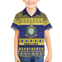 Niue Christmas Family Matching Long Sleeve Bodycon Dress and Hawaiian Shirt Monuina e Kilisimasi Hiapo Motifs LT14 Son's Shirt Blue - Polynesian Pride