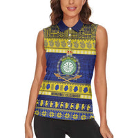 Niue Christmas Women Sleeveless Polo Shirt Monuina e Kilisimasi Hiapo Motifs - Polynesian Pride