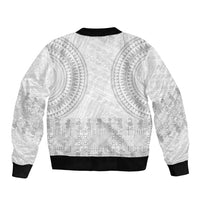 Niue White Sunday Bomber Jacket Tapu Fanau Ia Puakenikeni Hiapo Pattern LT14 - Polynesian Pride