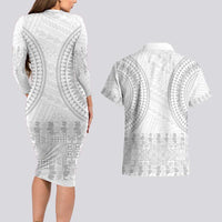 Niue White Sunday Couples Matching Long Sleeve Bodycon Dress and Hawaiian Shirt Tapu Fanau Ia Puakenikeni Hiapo Pattern LT14 - Polynesian Pride
