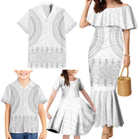 Niue White Sunday Family Matching Mermaid Dress and Hawaiian Shirt Tapu Fanau Ia Puakenikeni Hiapo Pattern LT14 - Polynesian Pride