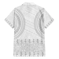 Niue White Sunday Family Matching Off The Shoulder Long Sleeve Dress and Hawaiian Shirt Tapu Fanau Ia Puakenikeni Hiapo Pattern LT14 - Polynesian Pride