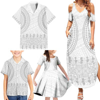 Niue White Sunday Family Matching Summer Maxi Dress and Hawaiian Shirt Tapu Fanau Ia Puakenikeni Hiapo Pattern LT14 - Polynesian Pride