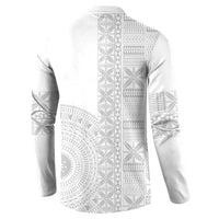 Niue White Sunday Button Sweatshirt Half Hiapo Pattern Vibes - Polynesian Pride