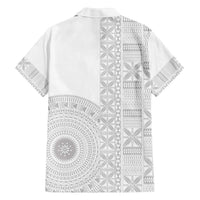 Niue White Sunday Family Matching Off The Shoulder Long Sleeve Dress and Hawaiian Shirt Half Hiapo Pattern Vibes - Polynesian Pride