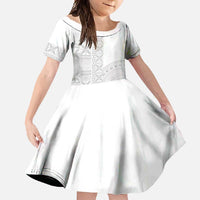 Niue White Sunday Family Matching Off Shoulder Maxi Dress and Hawaiian Shirt Half Hiapo Pattern Vibes - Polynesian Pride