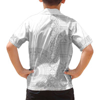 Niue White Sunday Family Matching Off Shoulder Short Dress and Hawaiian Shirt Half Hiapo Pattern Vibes - Polynesian Pride