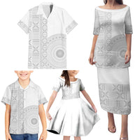 Niue White Sunday Family Matching Puletasi and Hawaiian Shirt Half Hiapo Pattern Vibes - Polynesian Pride