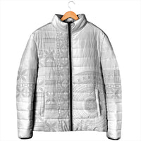Niue White Sunday Padded Jacket Half Hiapo Pattern Vibes - Polynesian Pride