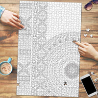 Niue White Sunday Puzzle Half Hiapo Pattern Vibes - Polynesian Pride